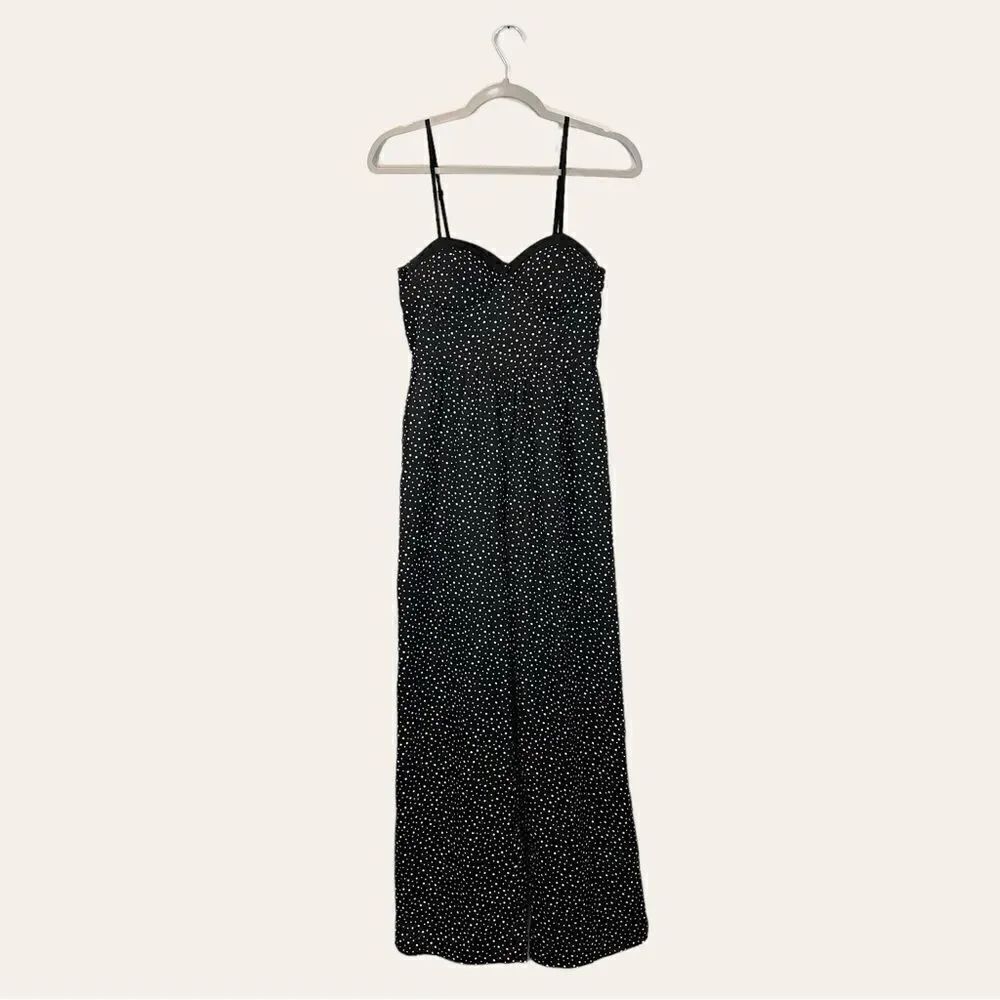 Band of Gypsies Jumpsuit Black White Polka Dot Wide Leg Smocked Back Size S